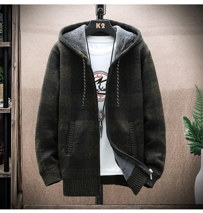 Men Plaid Color Blocking Plus Size Sweater