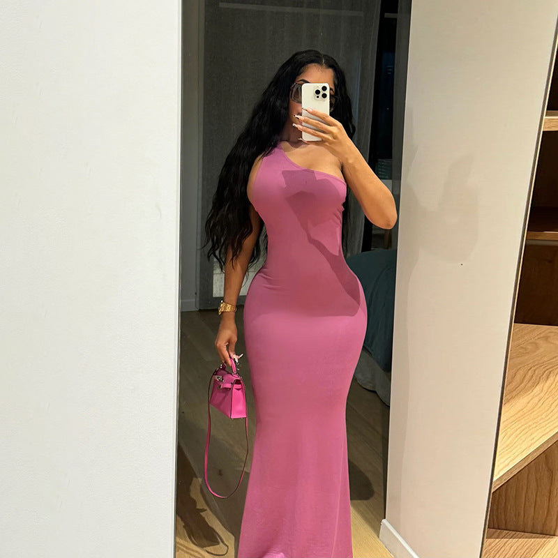 Creative One Shoulder Sleeveless Backless High Waist Slim Fit Dress