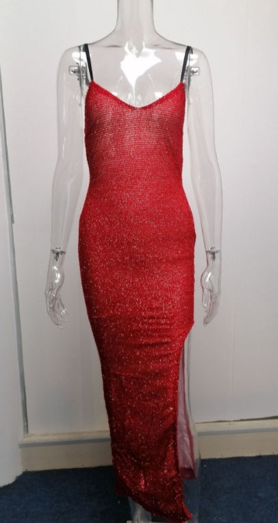 Women's High-end High-waisted Evening Dresses With Suspenders And V-necks