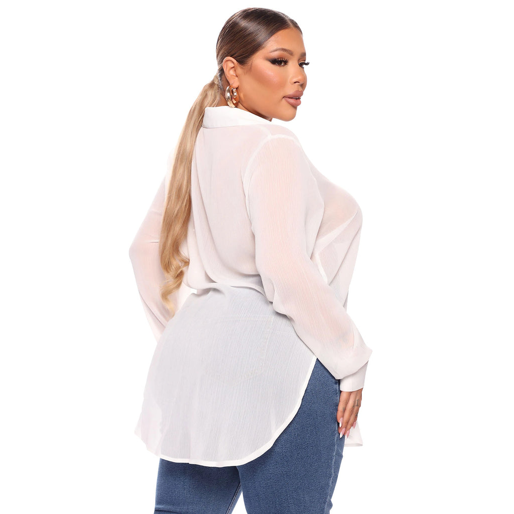 Women's Fashion Long Sleeve Shirts See-Through Protective Clothes