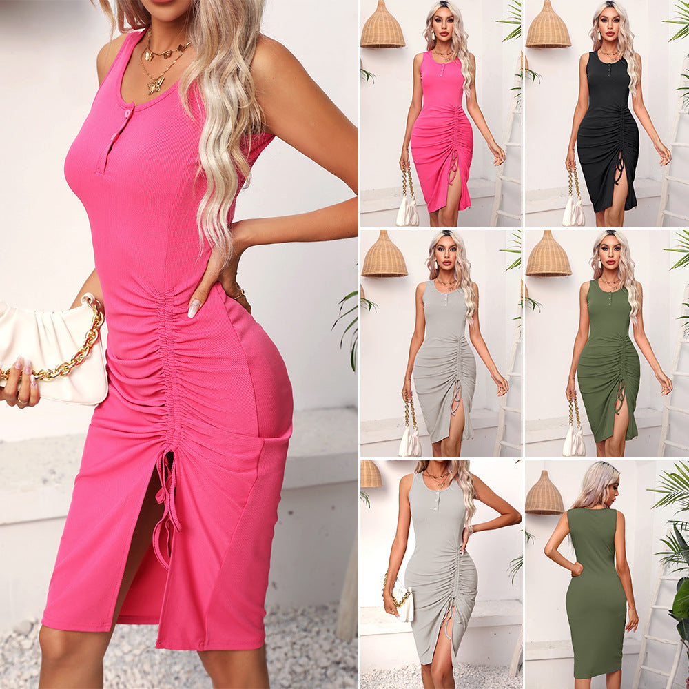 Drawstring Wrap Short Sheath Dress Women