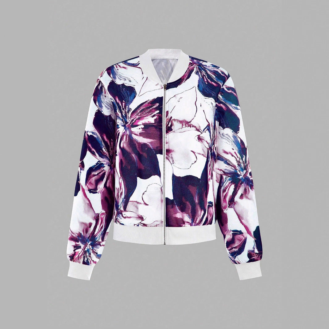 Printed Jacket Women Zipper All-matching Jacket Tops Women