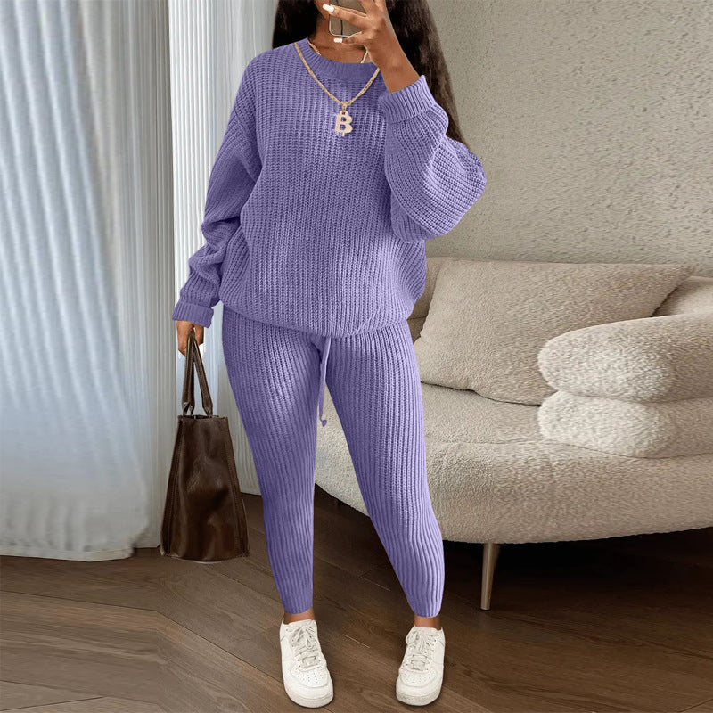 Women's Fashionable Knitted Wool Trousers Suit