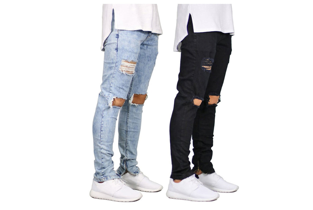 Shredded fashion men's Slim men's jeans