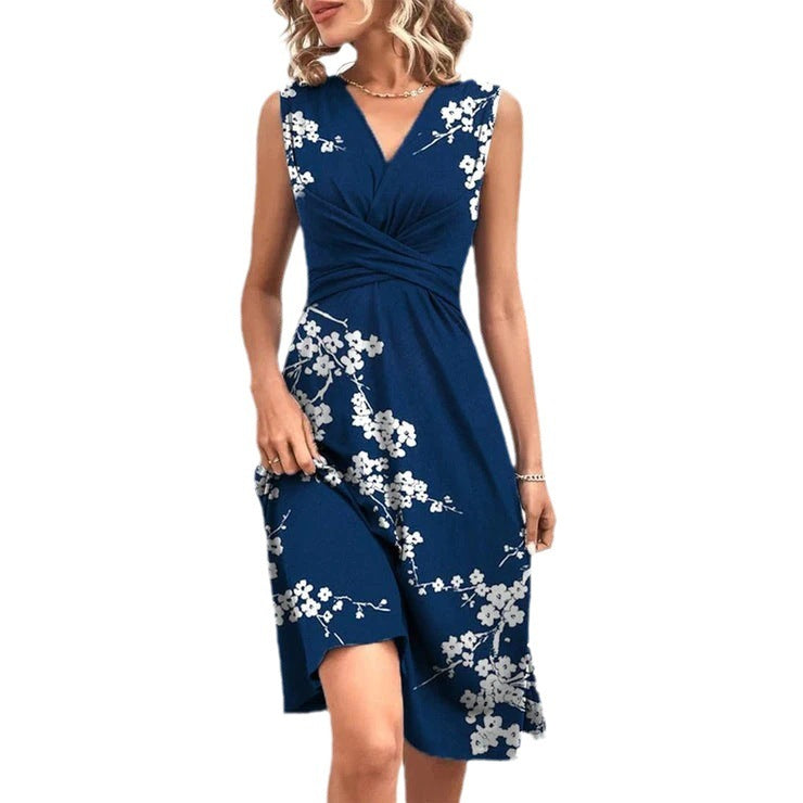 Printed Cross V-neck Sleeveless Women's Dress