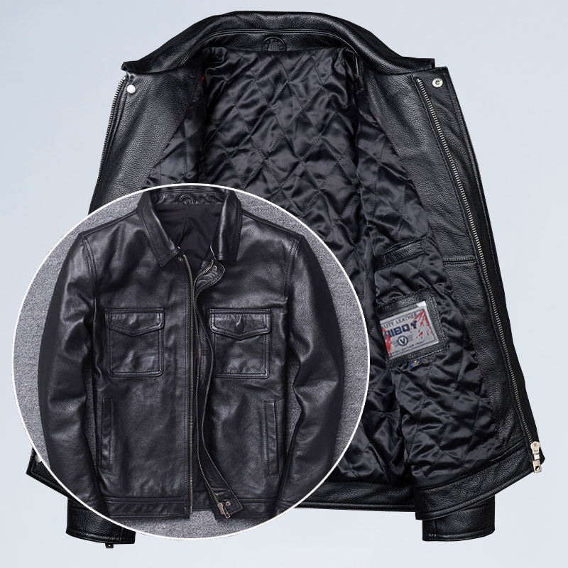 Lapel  Leather Men's Casual Retro Leather Jacket Coat