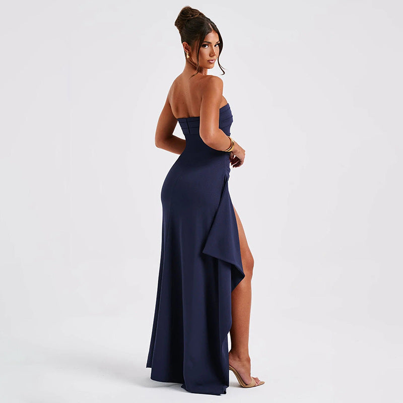 Strapless Split Long Dress Summer Fashion Pleated Bridesmaid Dress For Womens Party Wedding Clothing - Urban Stylez Outlet 