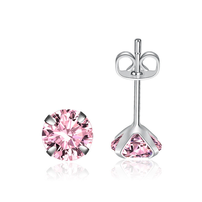 Moissanite Single Diamond Zircon Four-claw Stud Earrings - Urban Stylez Outlet 