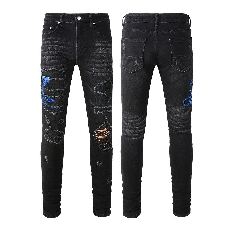 Embroidered One Piece Patch Skinny Jeans For Men