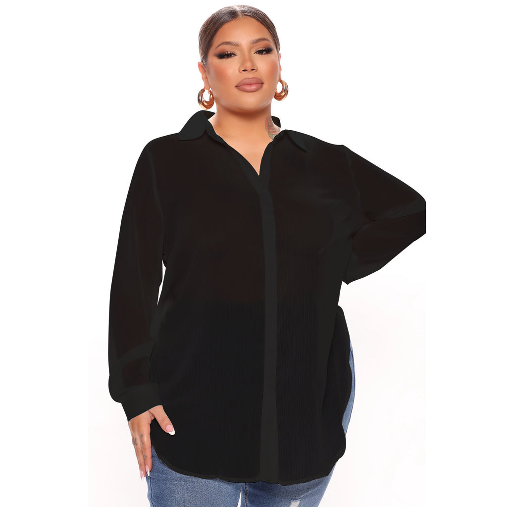 Women's Fashion Long Sleeve Shirts See-Through Protective Clothes