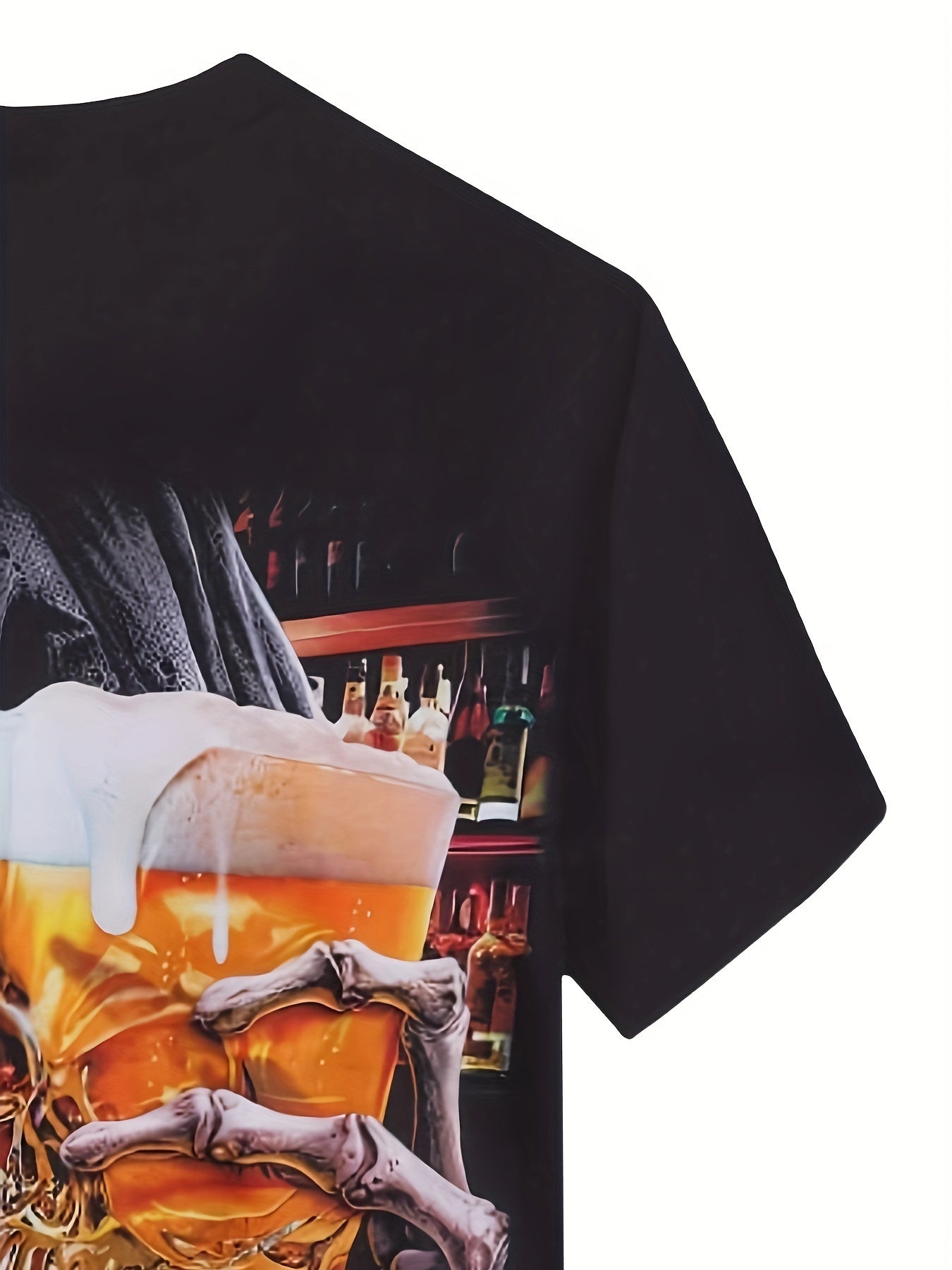 Beer And Skull 3D Printed Men's T-shirt, Casual Creative Short Sleeved Top, Summer Streetwear Men's Clothing