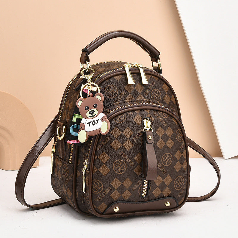 Luxury Pattern Mini Backpack Purse with Bear Charm