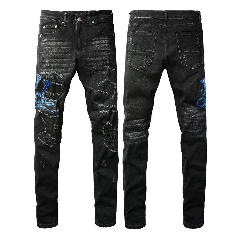 Embroidered One Piece Patch Skinny Jeans For Men
