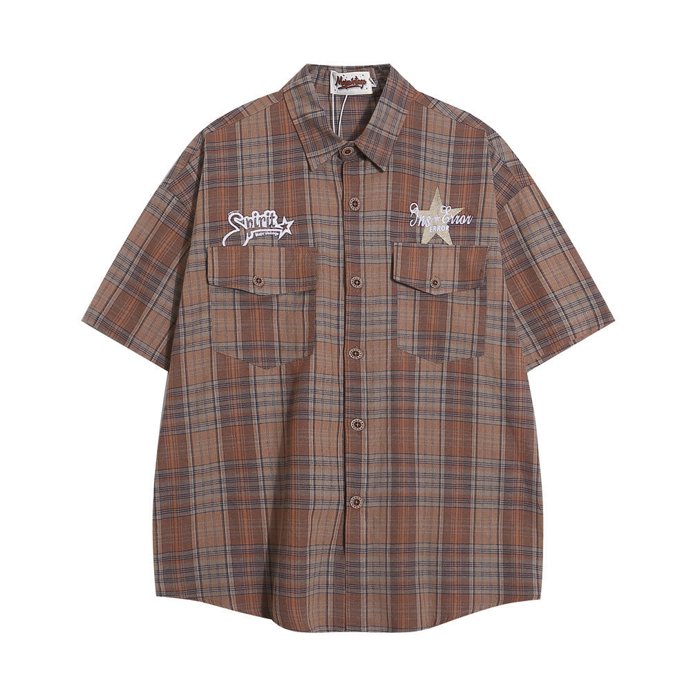 Casual Short Sleeve Plaid Shirt Men