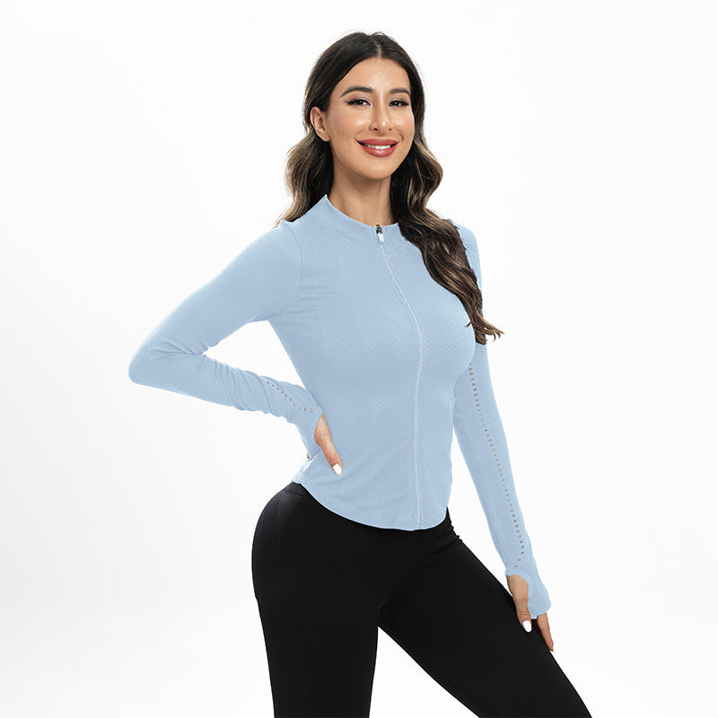 Sports Fitness Round Neck Long-sleeve Zipper Yoga Clothes Coat Women