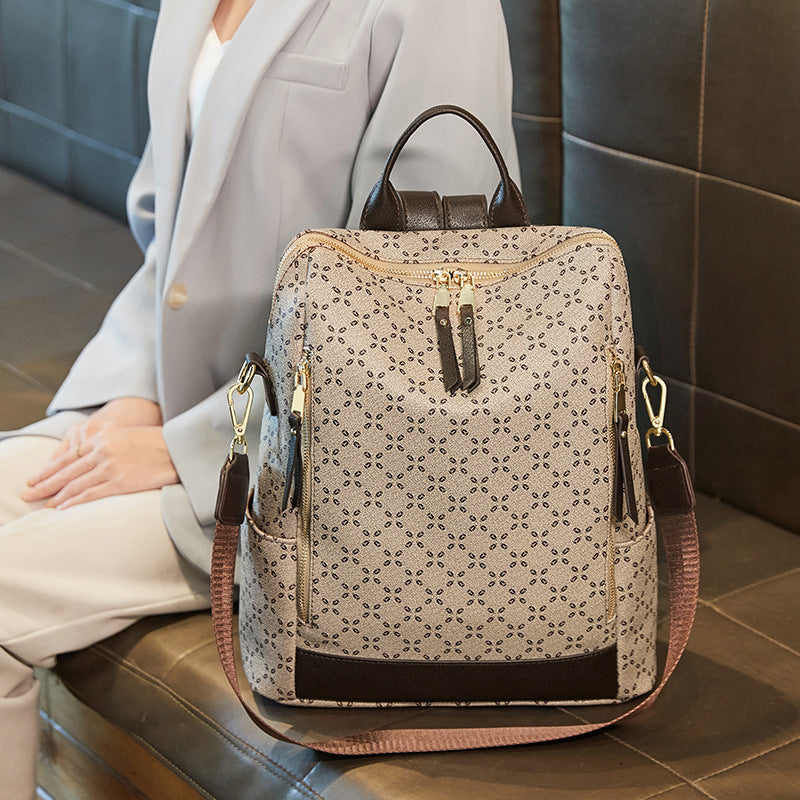 Large Capacity Simple All-matching Printed Retro Anti-theft Travel Crossbody Backpack