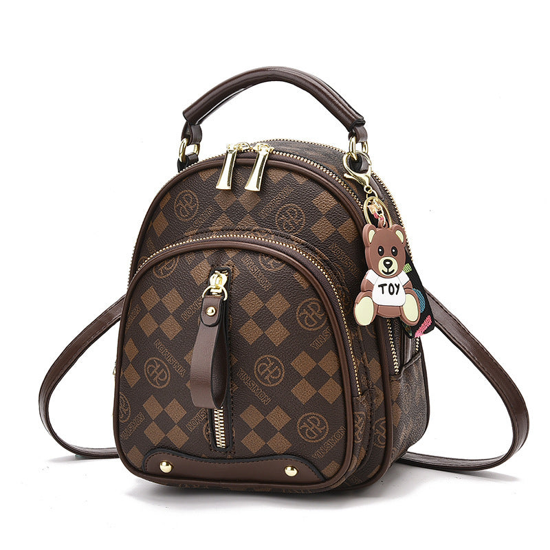 Luxury Pattern Mini Backpack Purse with Bear Charm