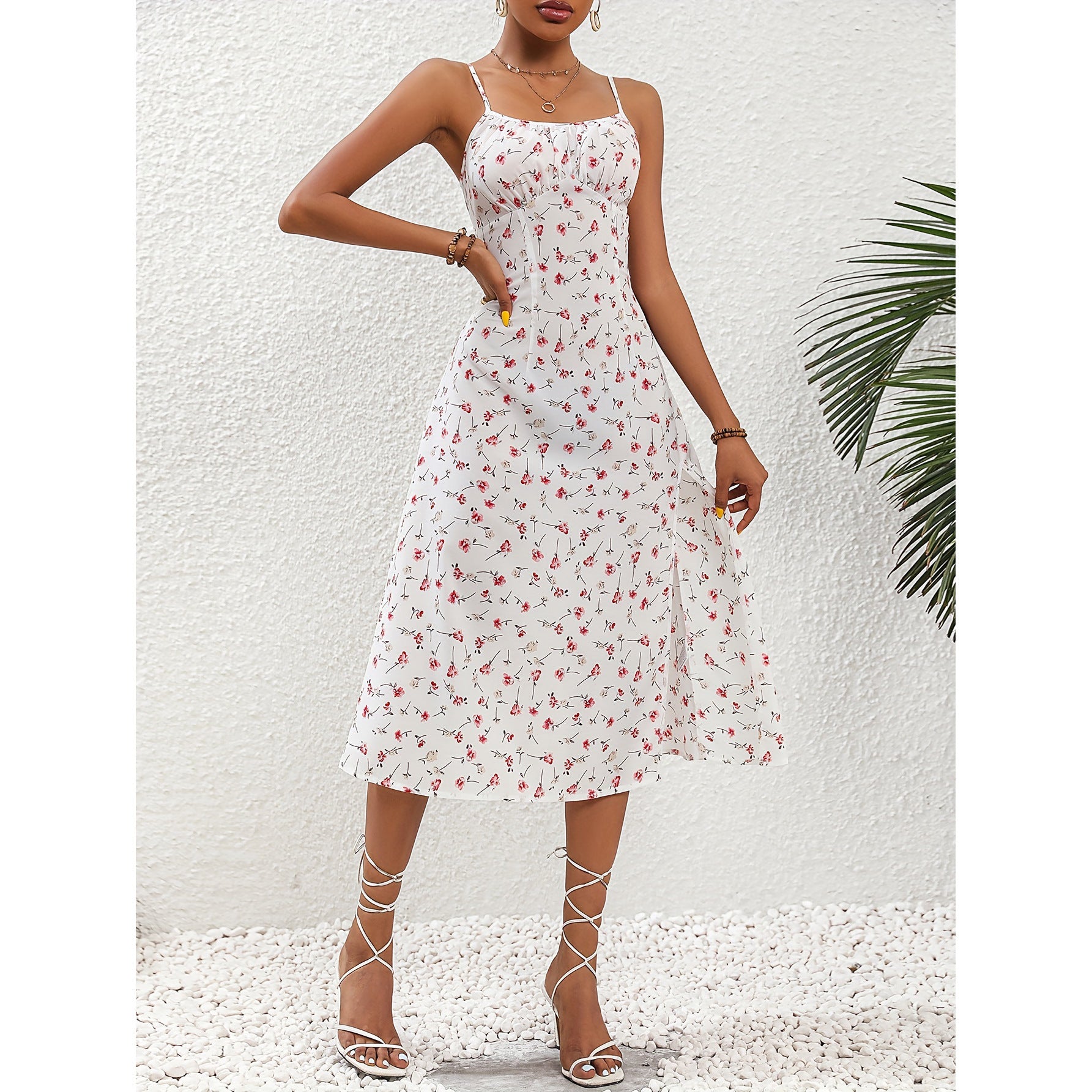 Polka Dot Print Suspender Dress Summer Sexy Split Long Dresses For Womens Clothing