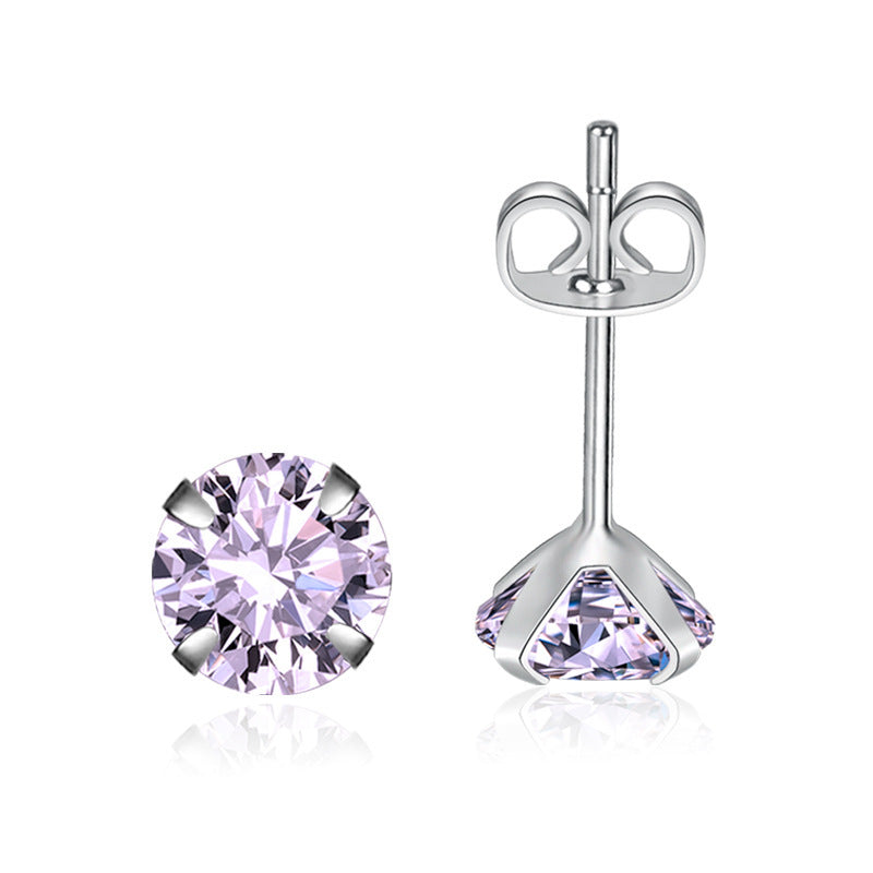 Moissanite Single Diamond Zircon Four-claw Stud Earrings - Urban Stylez Outlet 