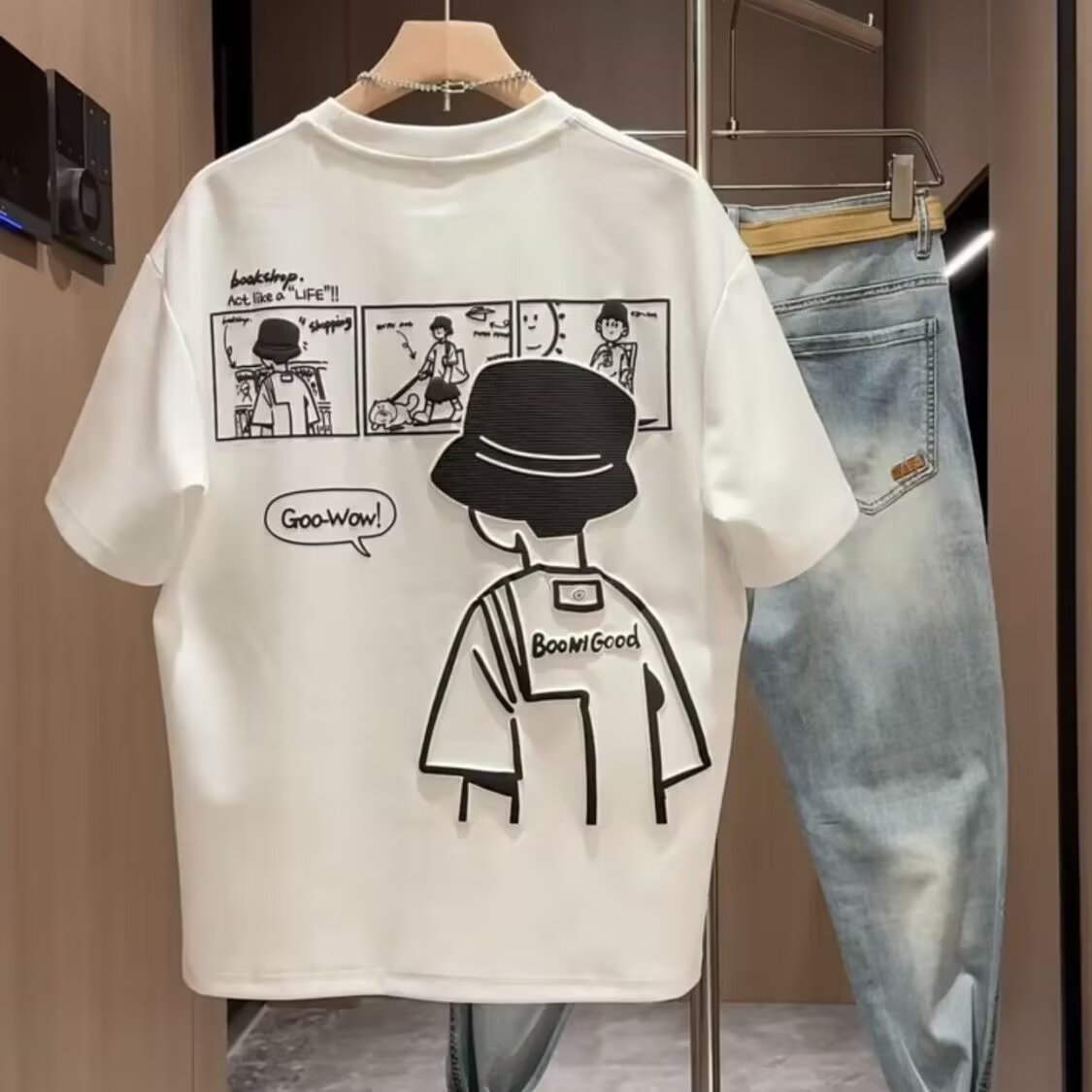Brand Short Sleeve Ins 100 Cotton Coat Summer Trendy All-matching Crew Neck T-shirt Men