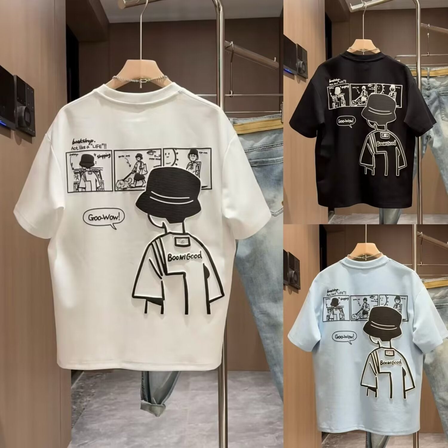 Brand Short Sleeve Ins 100 Cotton Coat Summer Trendy All-matching Crew Neck T-shirt Men