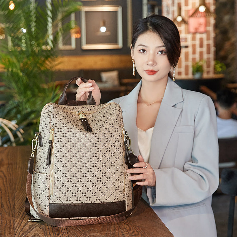 Large Capacity Simple All-matching Printed Retro Anti-theft Travel Crossbody Backpack