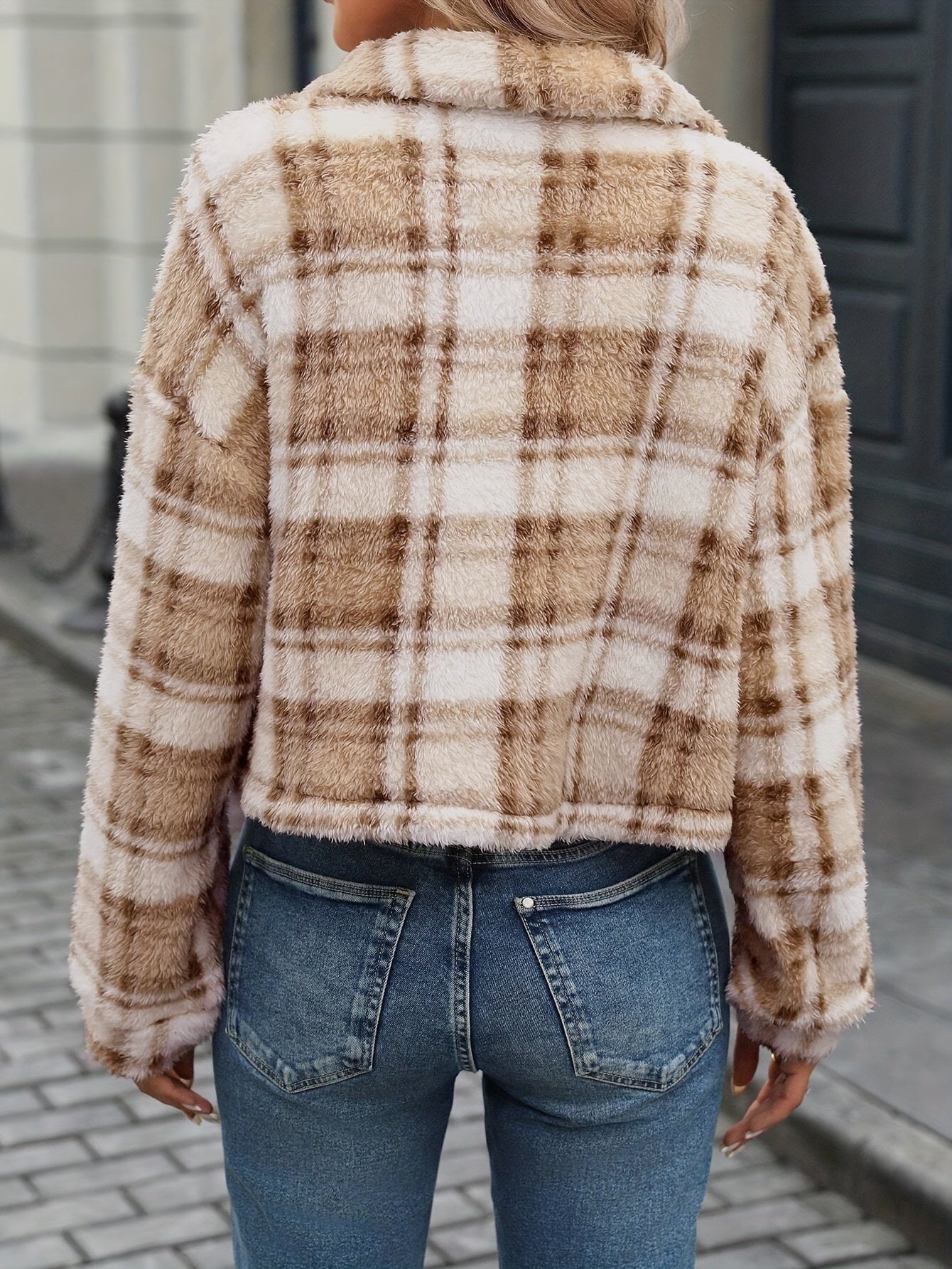 Double-sided Plush Plaid Button Cardigan Casual Coat For Women