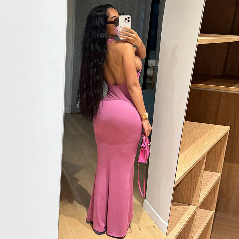 Creative One Shoulder Sleeveless Backless High Waist Slim Fit Dress