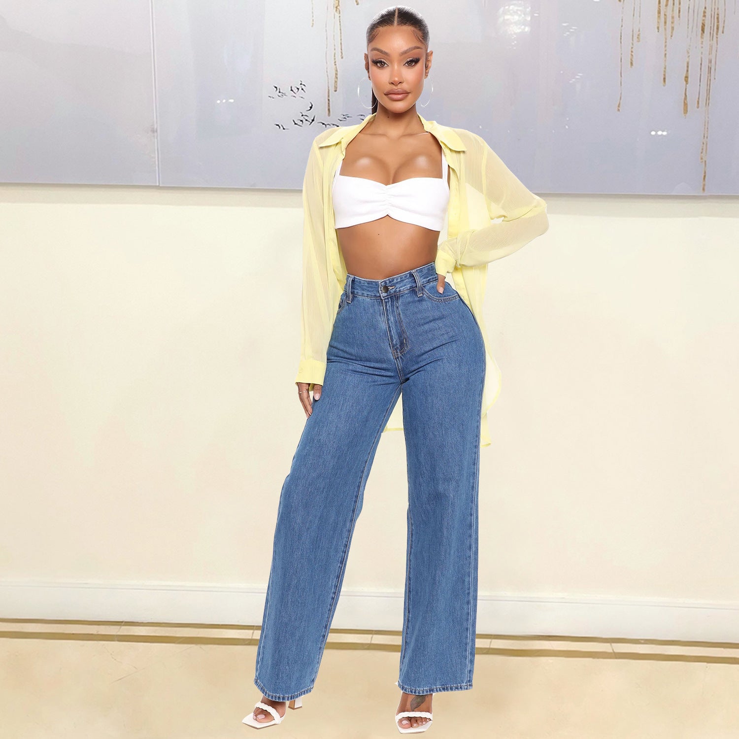 Women's Fashion Long Sleeve Shirts See-Through Protective Clothes