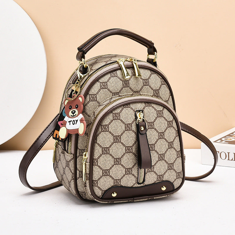 Luxury Pattern Mini Backpack Purse with Bear Charm