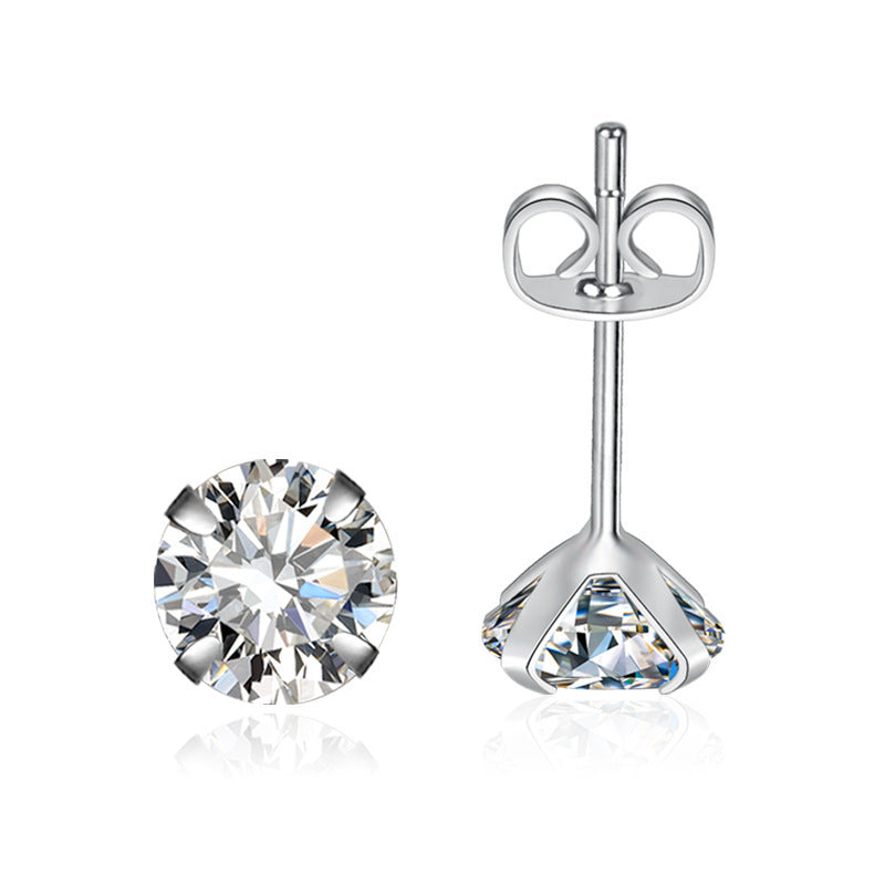 Moissanite Single Diamond Zircon Four-claw Stud Earrings - Urban Stylez Outlet 