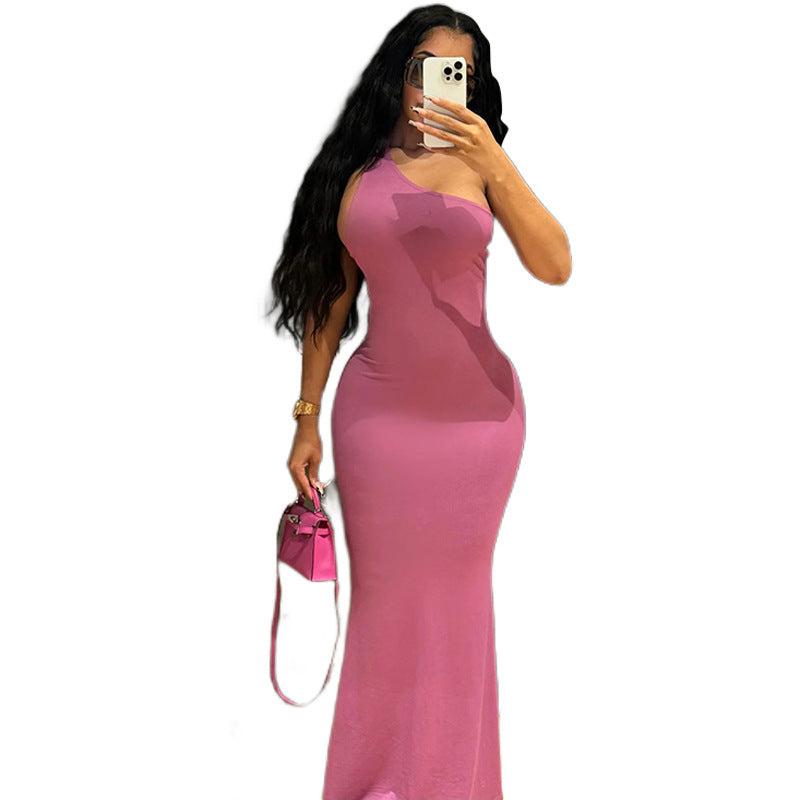 Creative One Shoulder Sleeveless Backless High Waist Slim Fit Dress