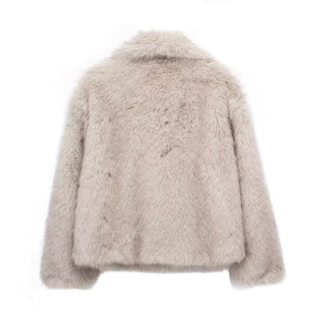 Winter Plush Coat Fashion Warm Thicken Fluffy Lapel Jacket Outwear Casual Long Sleeve Tops Womens Clothing - Urban Stylez Outlet 