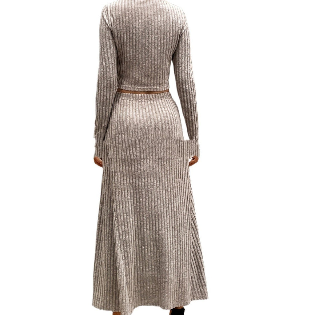 Skinny Inner Match Sunken Stripe Long Sleeve Casual Knitting Suit