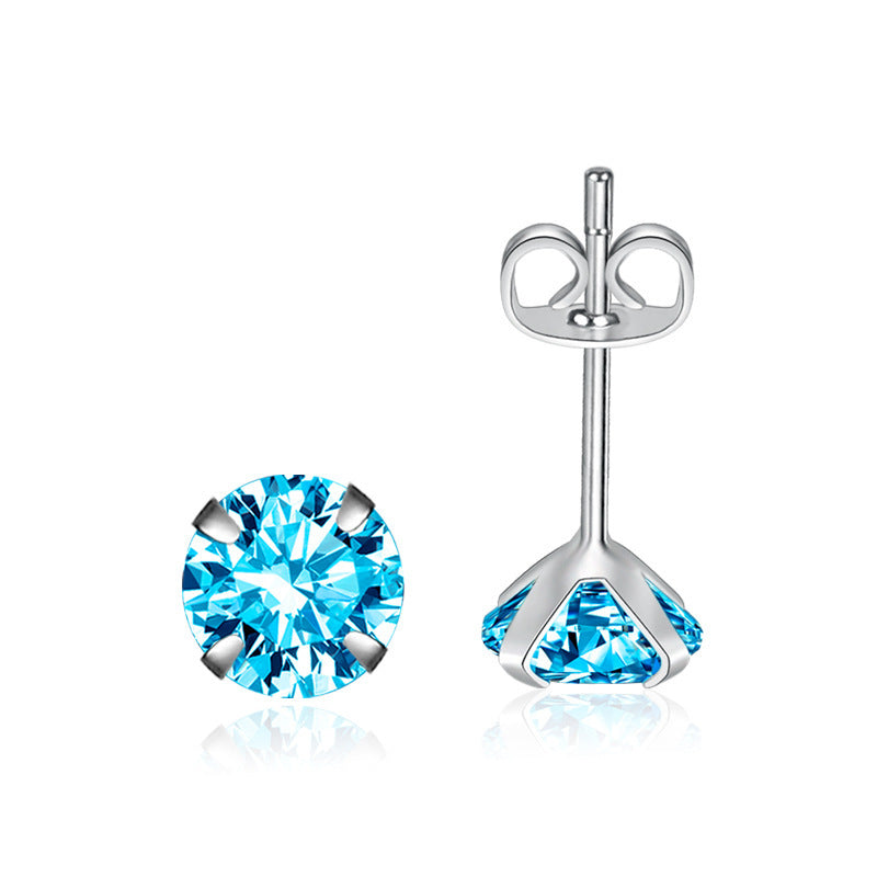 Moissanite Single Diamond Zircon Four-claw Stud Earrings - Urban Stylez Outlet 