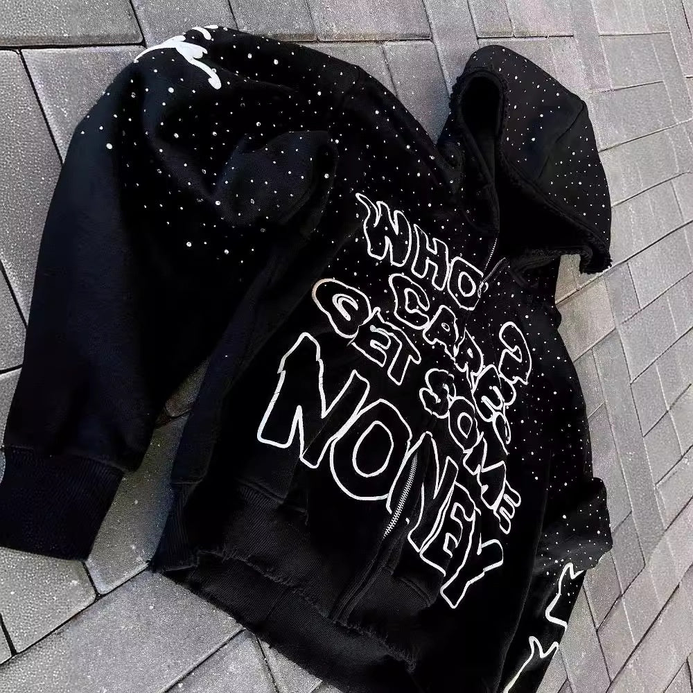 High Street Dark Style Letter Print Hoodie