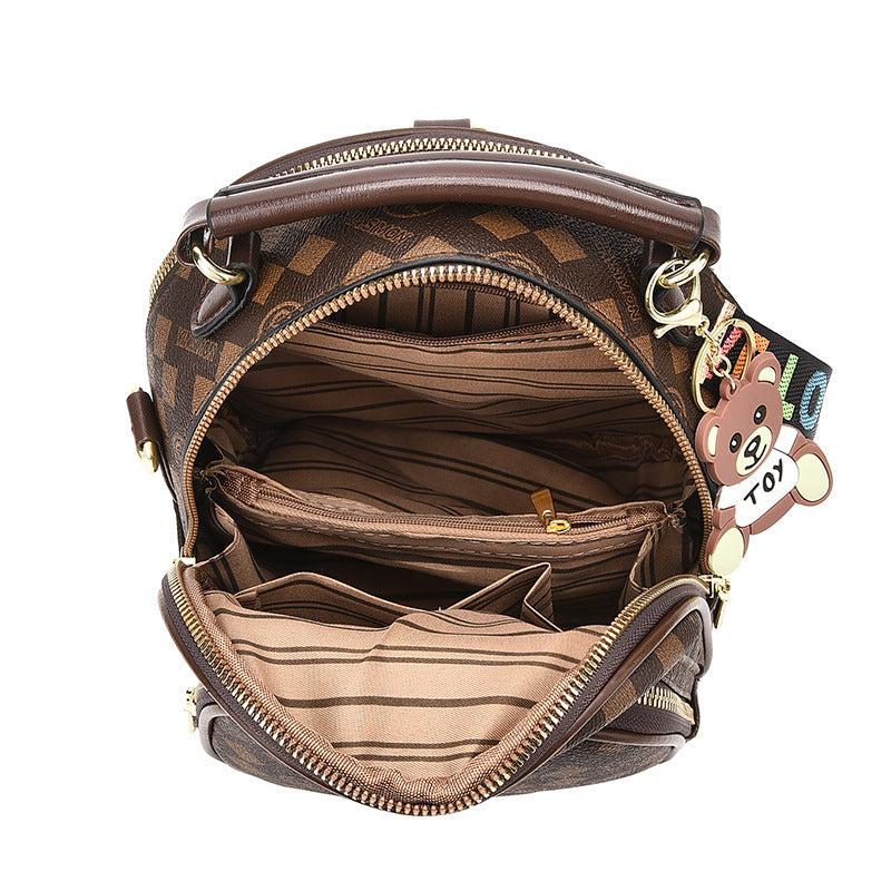 Luxury Pattern Mini Backpack Purse with Bear Charm