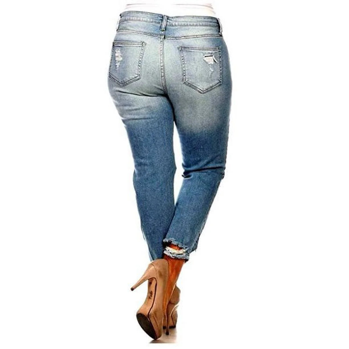Womens plus Size Stretch Distressed Ripped Blue Skinny Denim Jeans