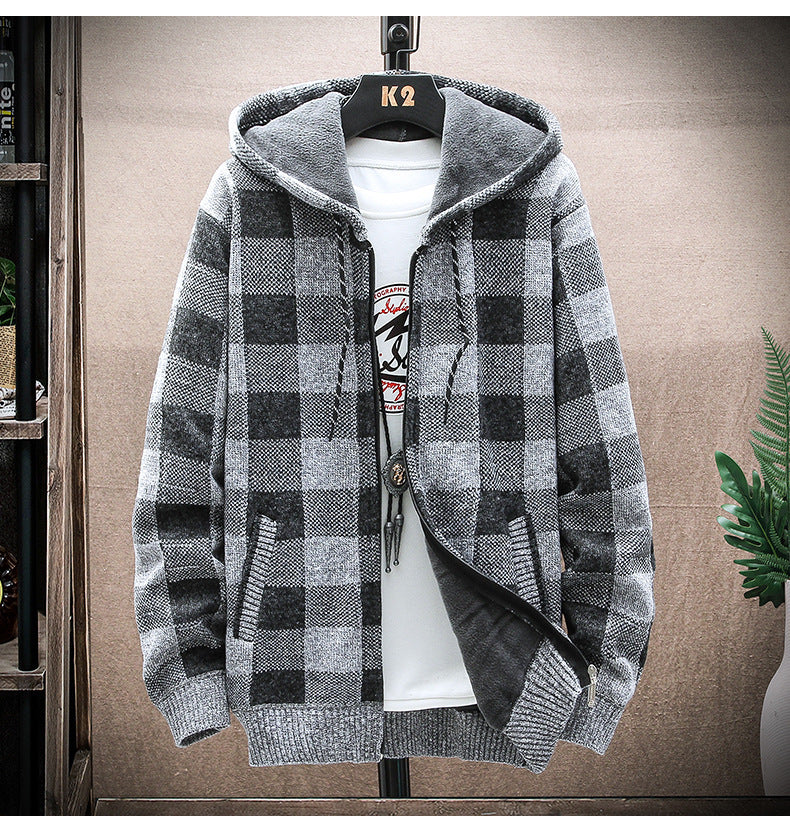 Men Plaid Color Blocking Plus Size Sweater