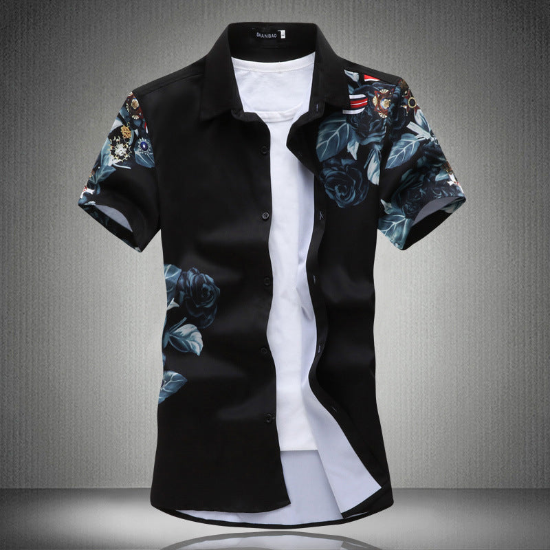 Plaid Men's Printed Short-sleeved Shirts Men's Shirts Personality Youth Tops