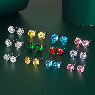 Moissanite Single Diamond Zircon Four-claw Stud Earrings - Urban Stylez Outlet 