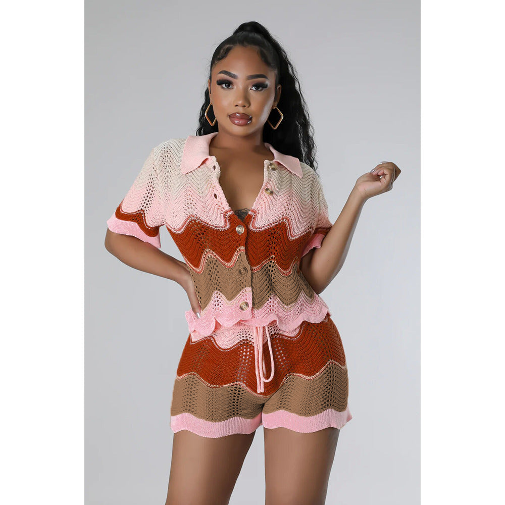 Knitted Short-sleeved Shorts Casual Suit Two-piece Set