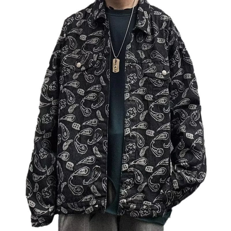 Spring And Autumn Black Jacquard Plaid Denim Jacket