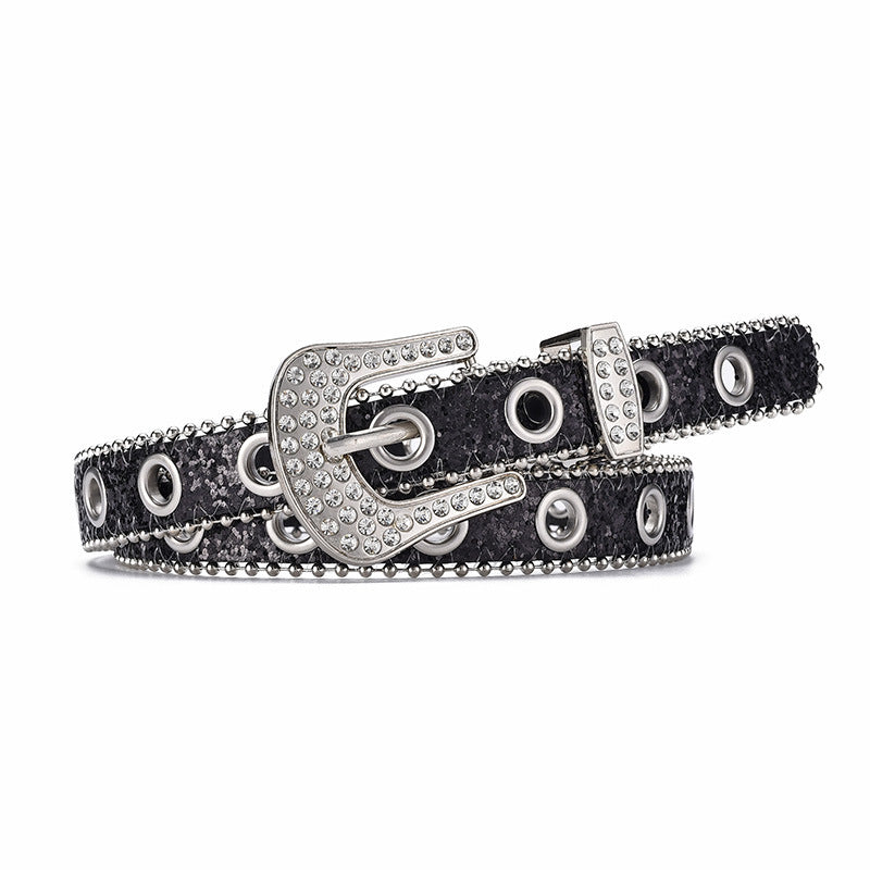 Women's Fashion Rhinestone Pin Buckle Decorative Personality Sequins Belt Ladies