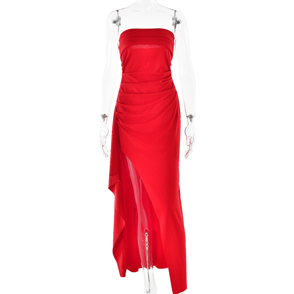 Strapless Split Long Dress Summer Fashion Pleated Bridesmaid Dress For Womens Party Wedding Clothing - Urban Stylez Outlet 
